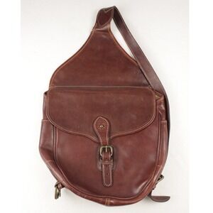 Levenger Brown Leather Sling Backpack Vintage Day One‎ Shoulder Saddle Bag